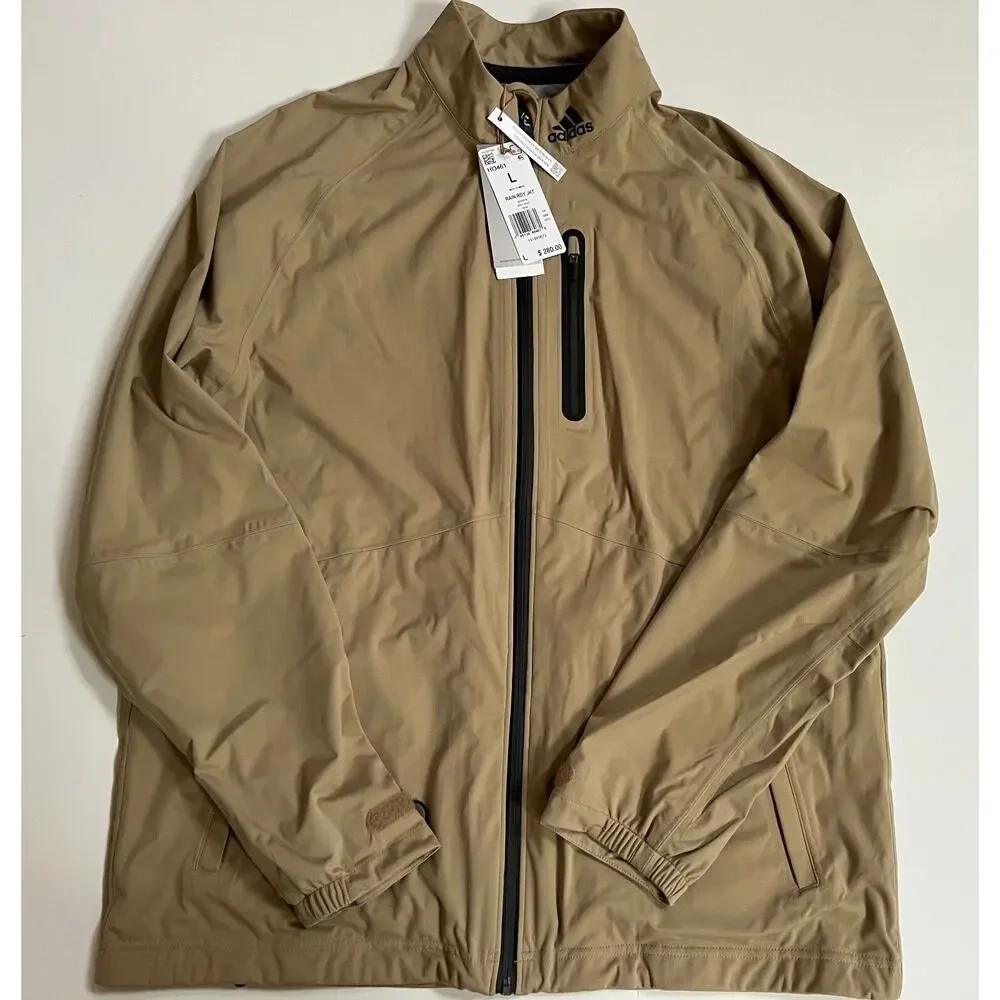 Adidas Rain Ready Full Zip Golf Jacket Hemp Beige Tan HI3461 Men's Size L